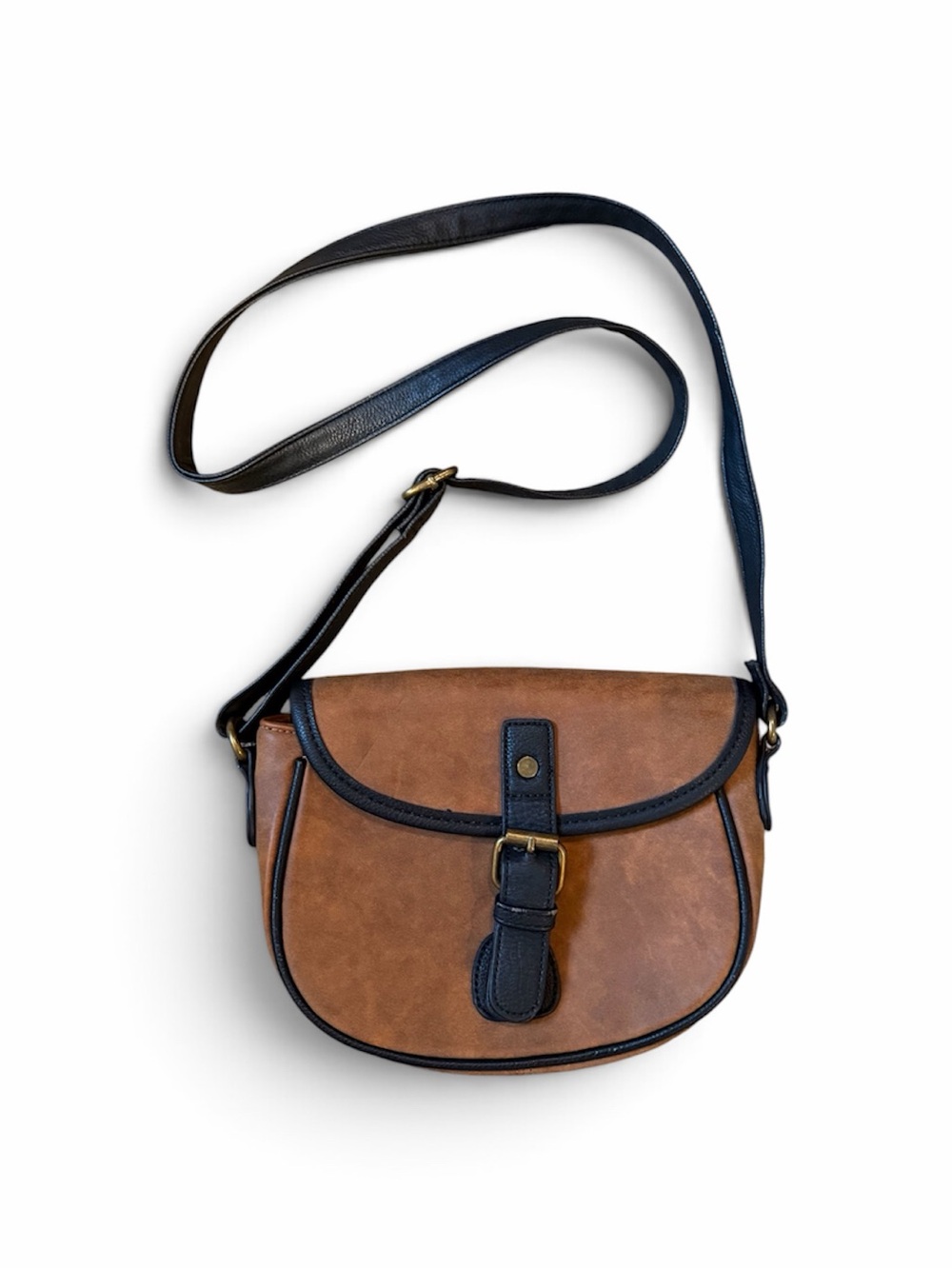 G.H. Bass & Co. Brown Saddle Crossbody with Black Trim